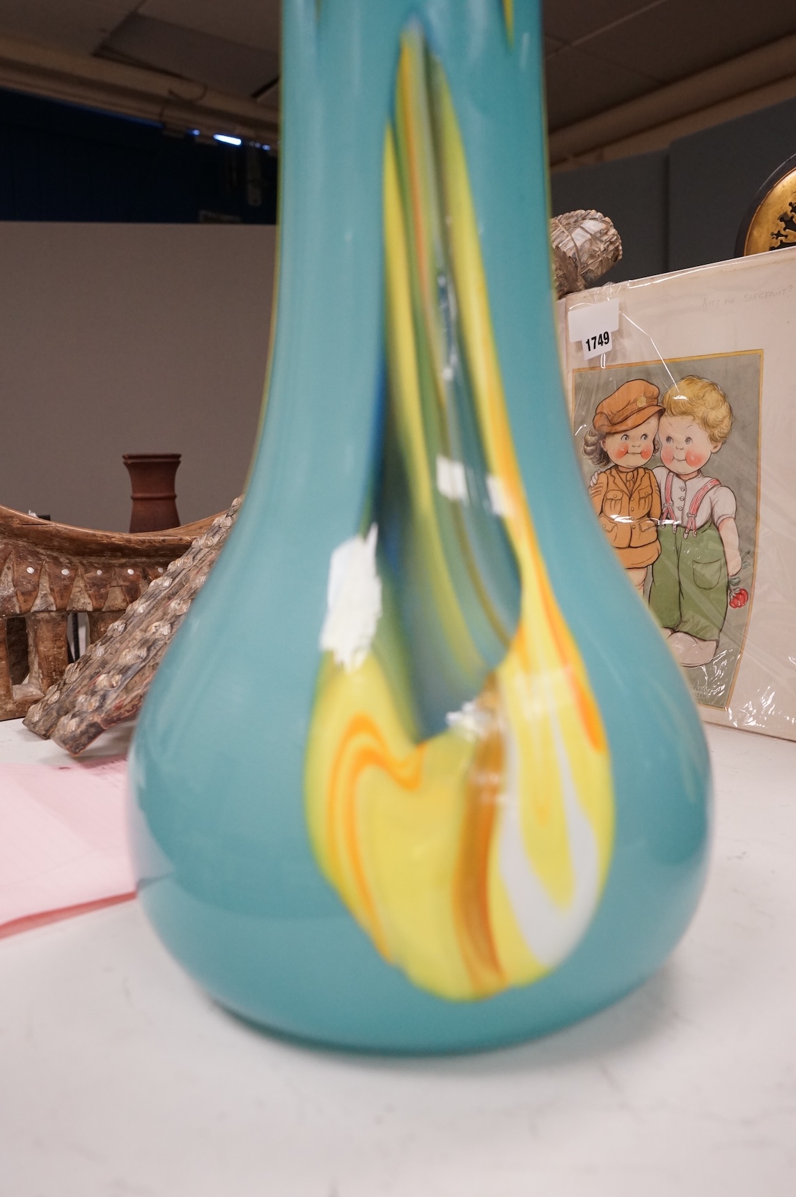 Two large blue and yellow Murano glass vases, 95cm